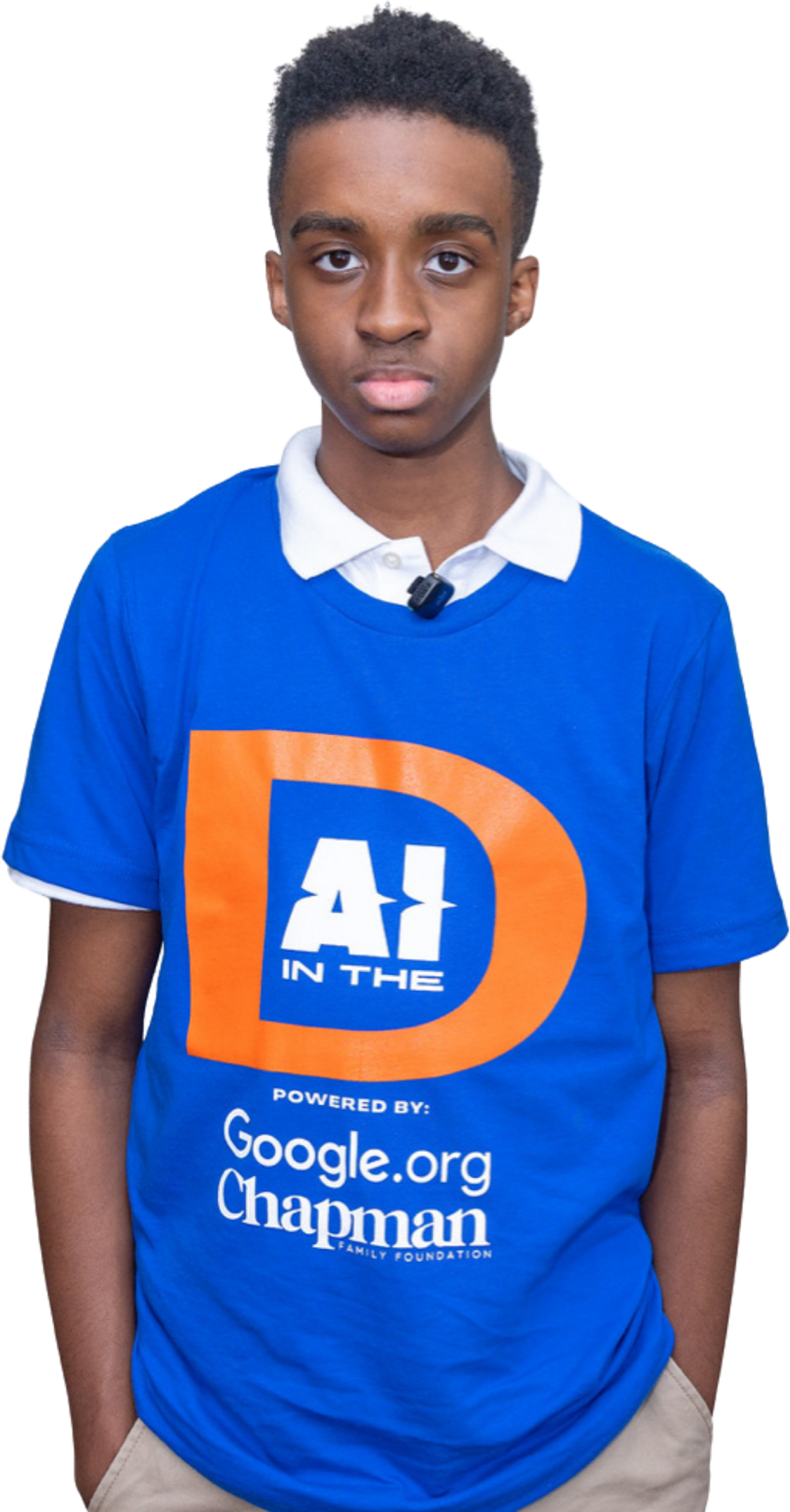 A student wearing an AI in the D event t-shirt