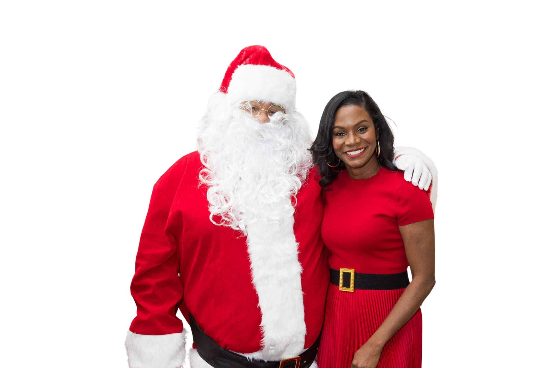 Santa and a Chapman Family Foundation volunteer smiling together