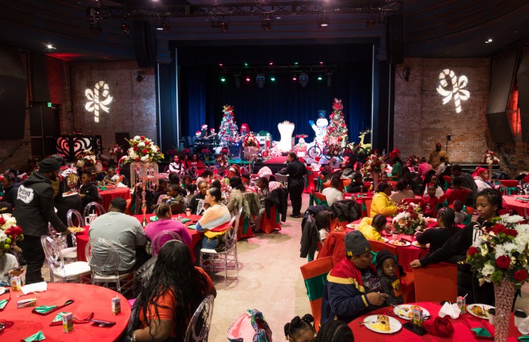 Guests seated for breakfast in the decorated hall