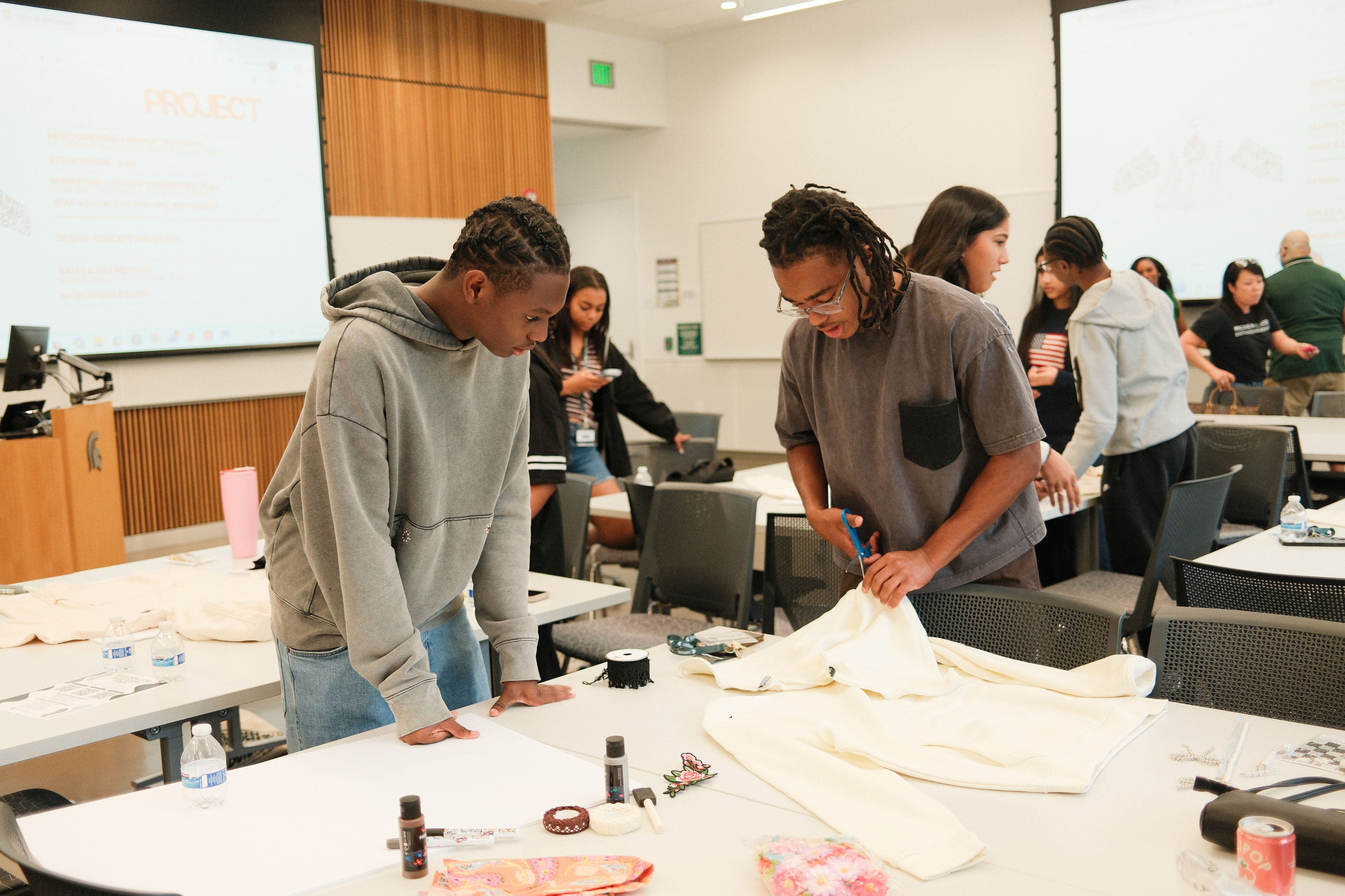 Students working on a hands-on project in a classroom